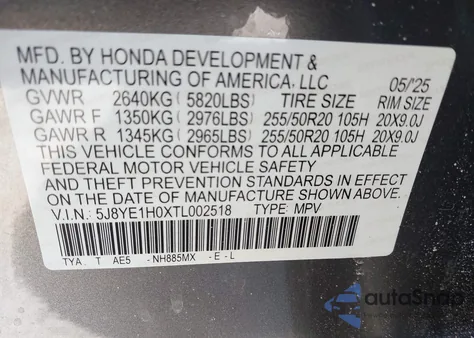 2026 Acura Mdx A-Spec z USA, uszkodzony, nr VIN 5J8YE1H0XTL002518